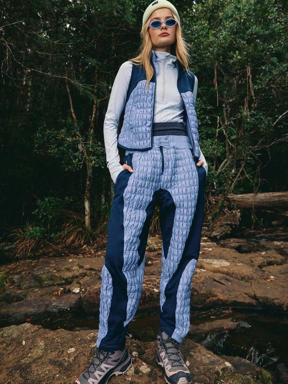 FP Movement Free People Quilted Vest M & Pants S Matching Set Blue